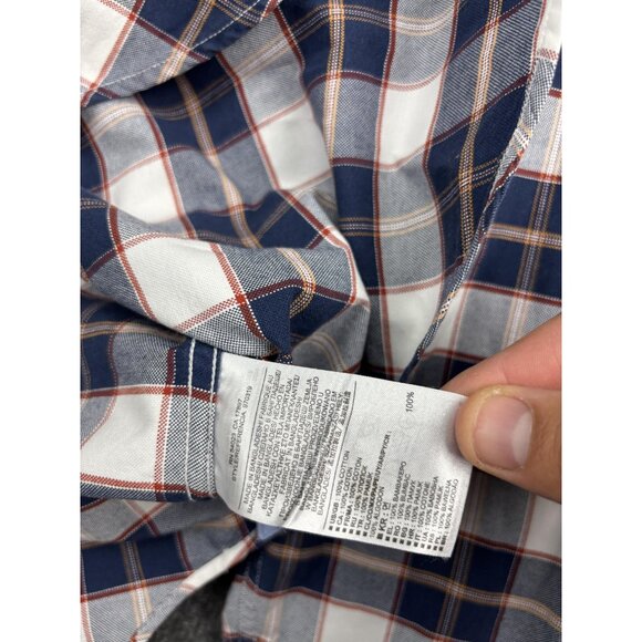 Banana Republic Shirt Mens Medium Tall Navy Red Plaid Oxford Tailored Slim Fit - Picture 6 of 7